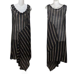 INGRID MUNT BARCELONA Linen Striped Midi Dress L